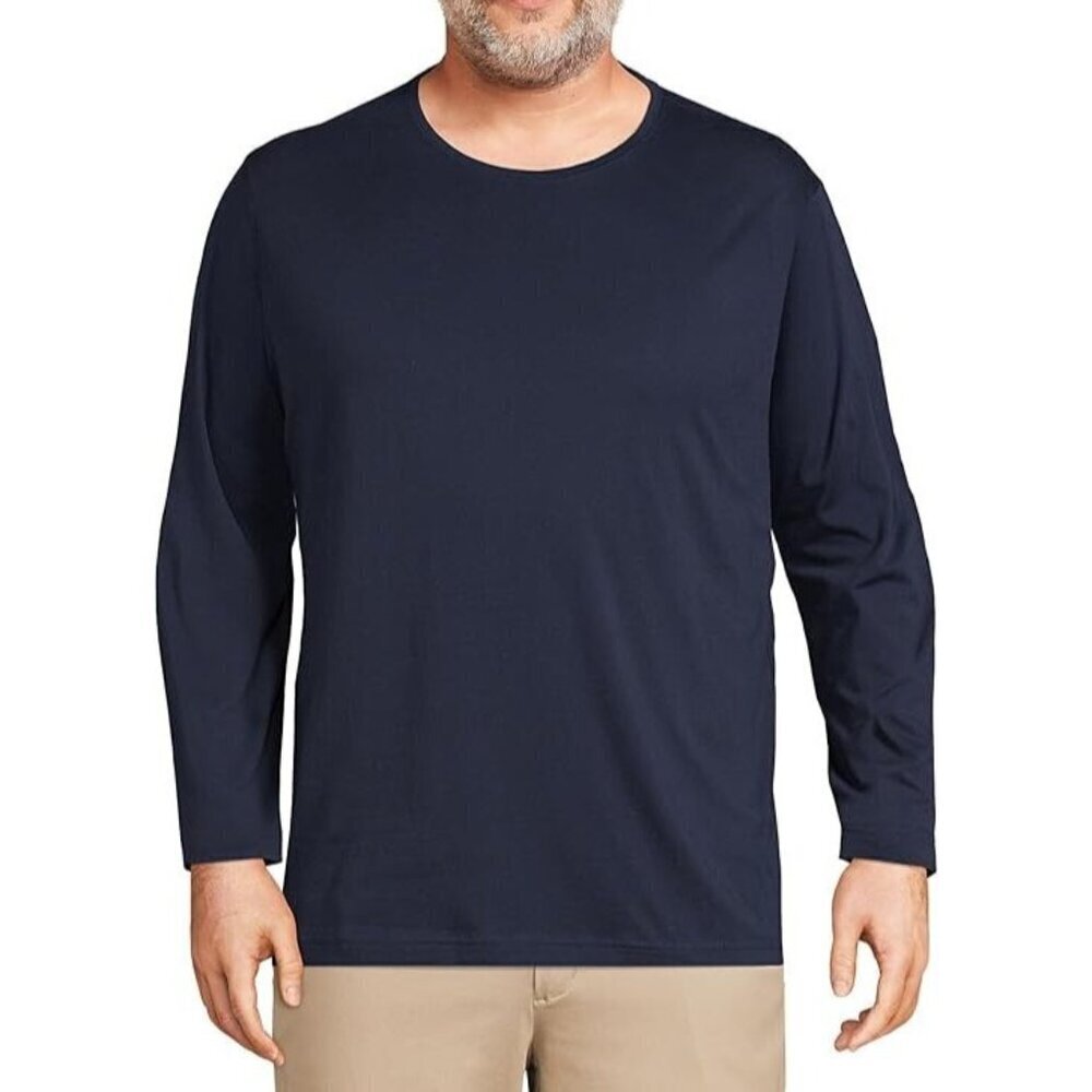 NWOT Lands' End Men's XXL Navy Blue Long-Sleeve Crewneck Shirt 100% Cotton
